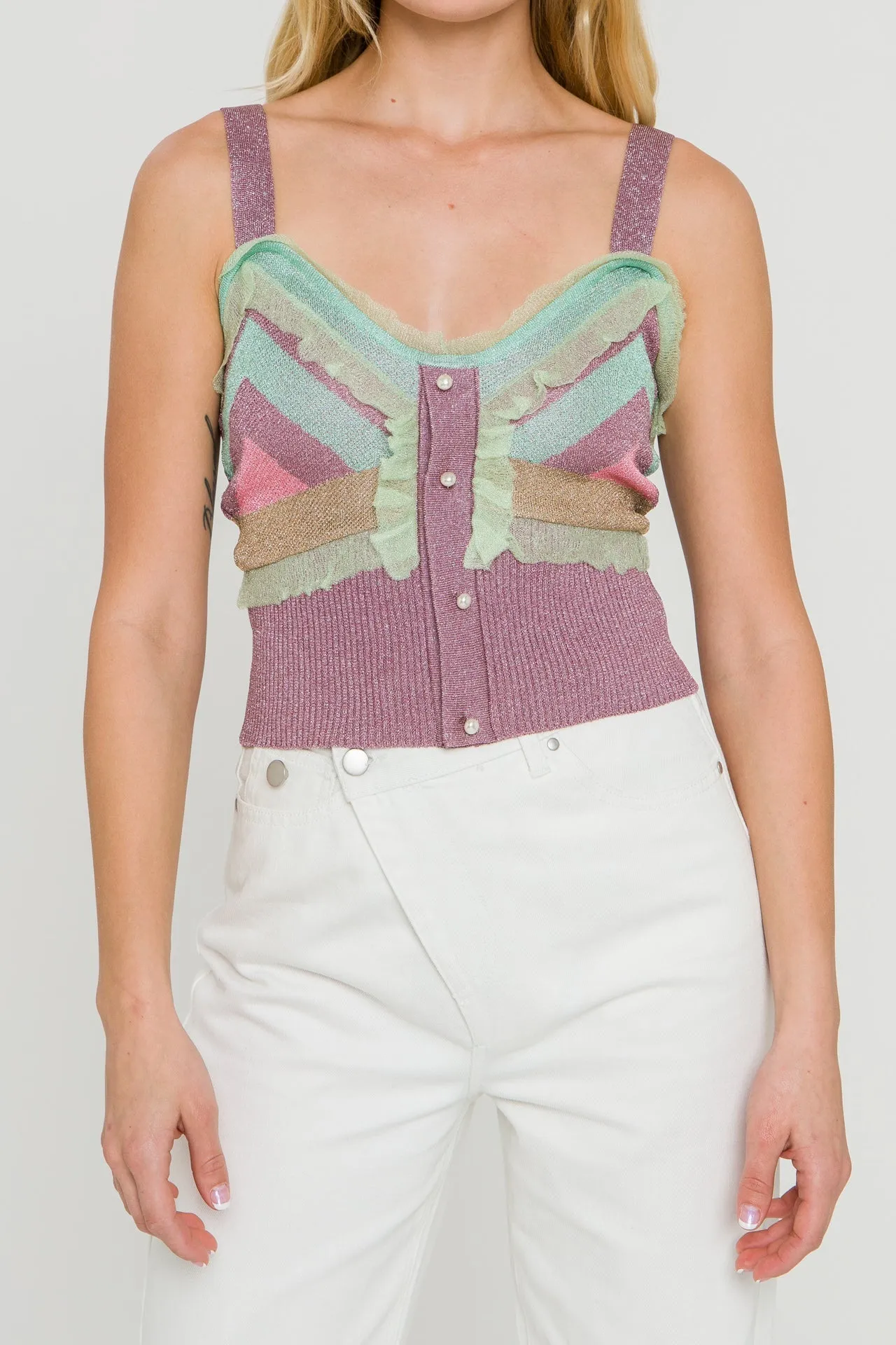 Endless Rose - Color Block Metallic Knit Top