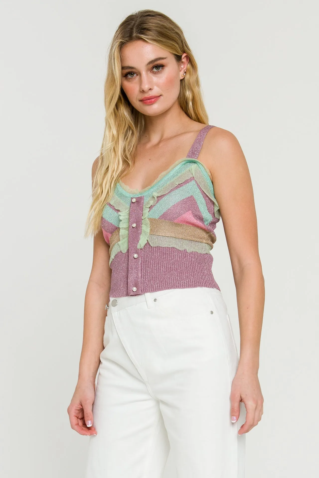 Endless Rose - Color Block Metallic Knit Top