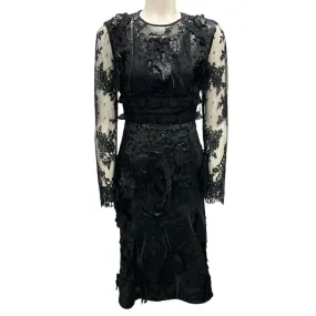 Erdem Black Embroidered Panelled Faux Leather Bobbin Dress