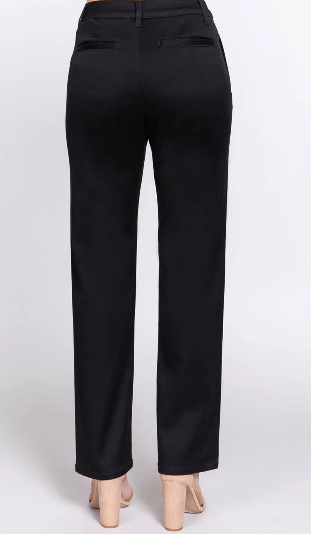 Erem Straight Fit Stretch Cotton Twill Long Pants - Black