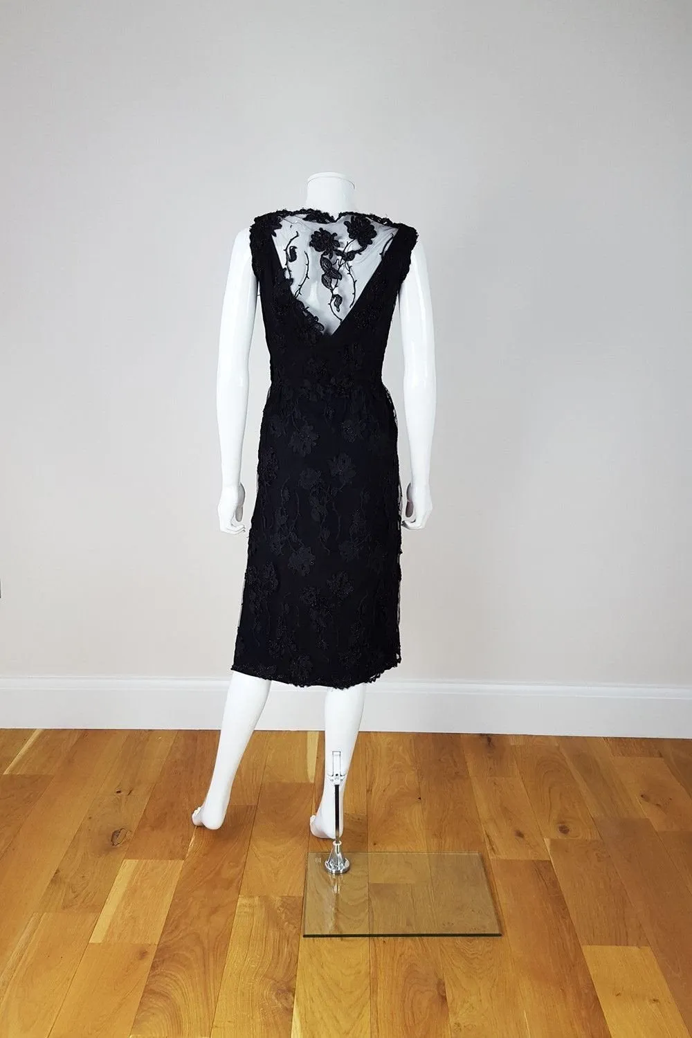 ESTEVEZ Vintage Black Lace Sleeveless Evening Dress (S)