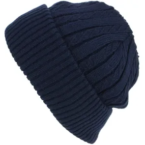 Fine Knit Beanie Hat with Super Soft Fleece Lining - Blue