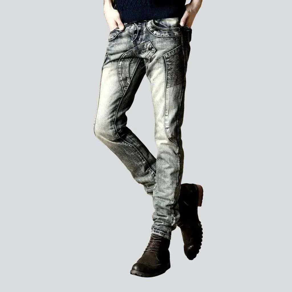 Flap pocket patchwork men's jeans