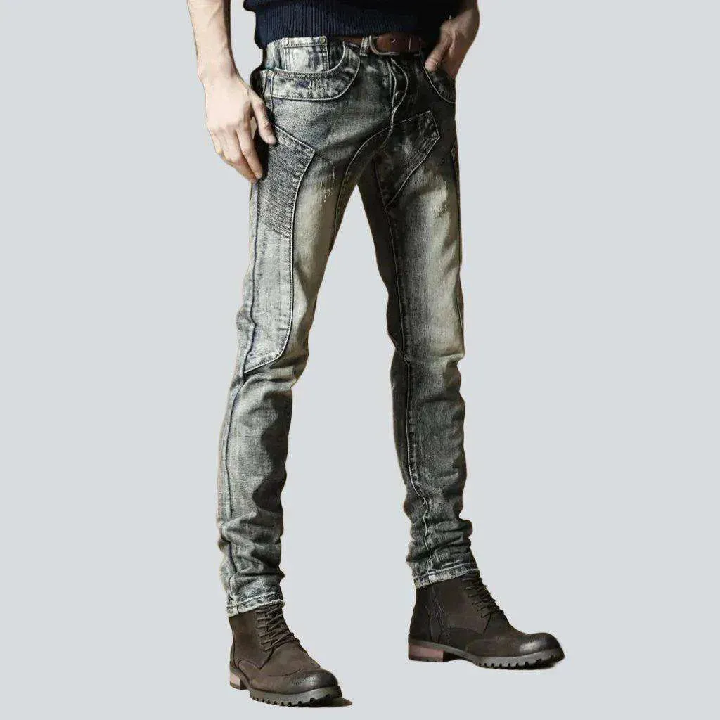 Flap pocket patchwork men's jeans