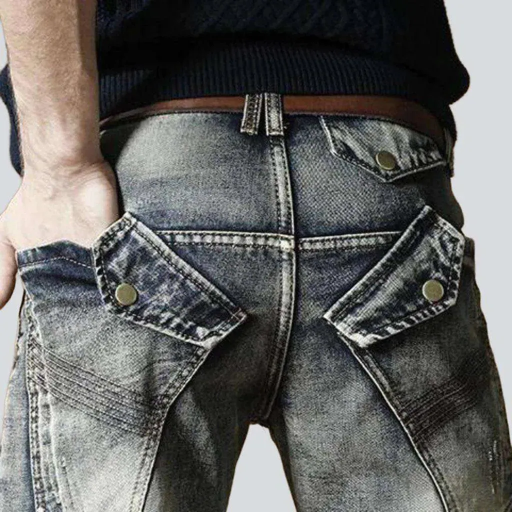 Flap pocket patchwork men's jeans