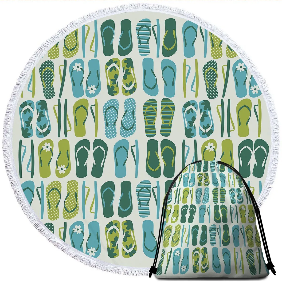 Flip Flop Frenzy Round Beach Towel