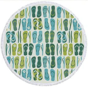 Flip Flop Frenzy Round Beach Towel