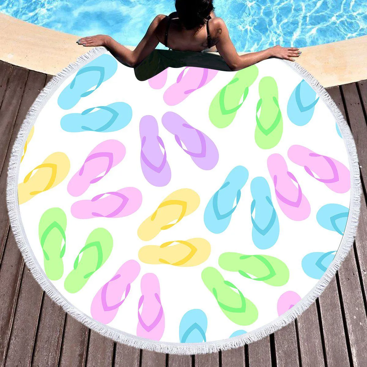 Flip Flops Galore Round Beach Towel