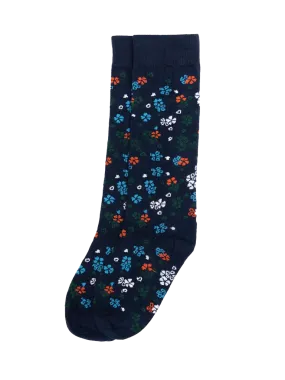 Floral Crew Sock- Navy