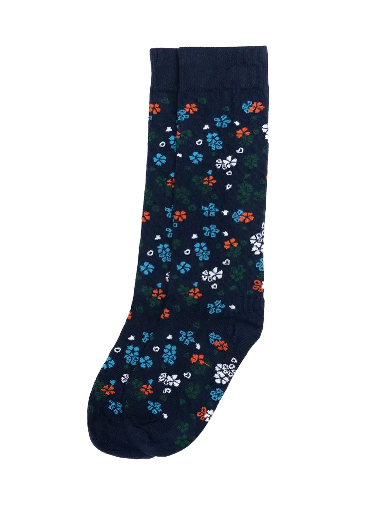 Floral Crew Sock- Navy