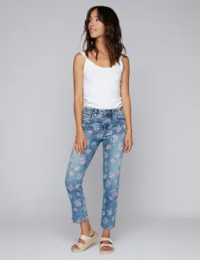 Floral Print Straight Ankle Jeans