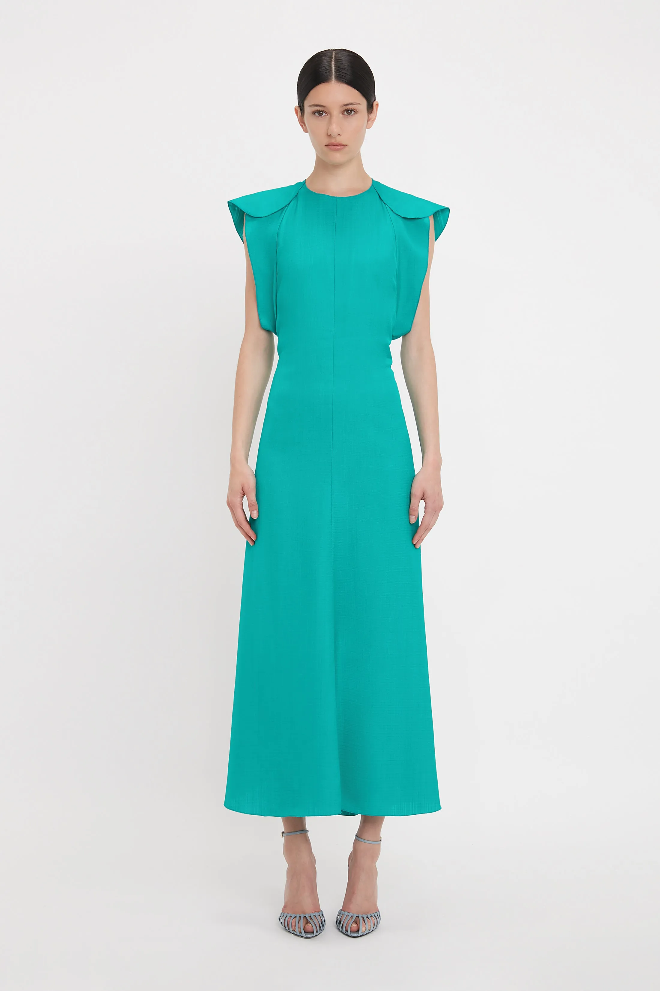 Folded Cap Sleeve Midi Dress In Peacock