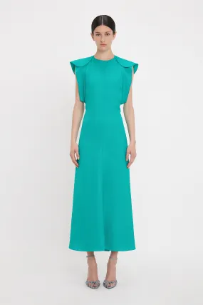 Folded Cap Sleeve Midi Dress In Peacock