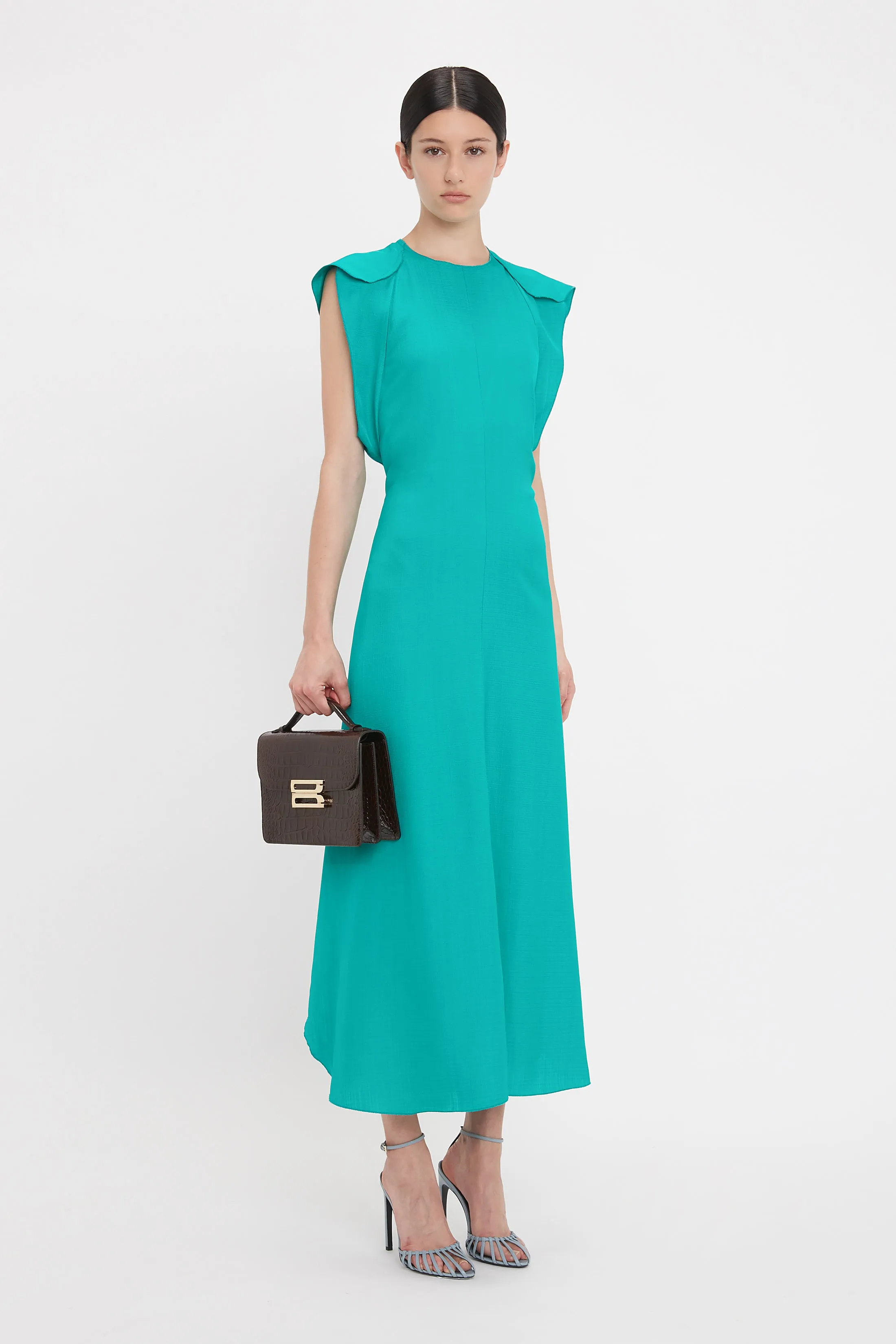 Folded Cap Sleeve Midi Dress In Peacock