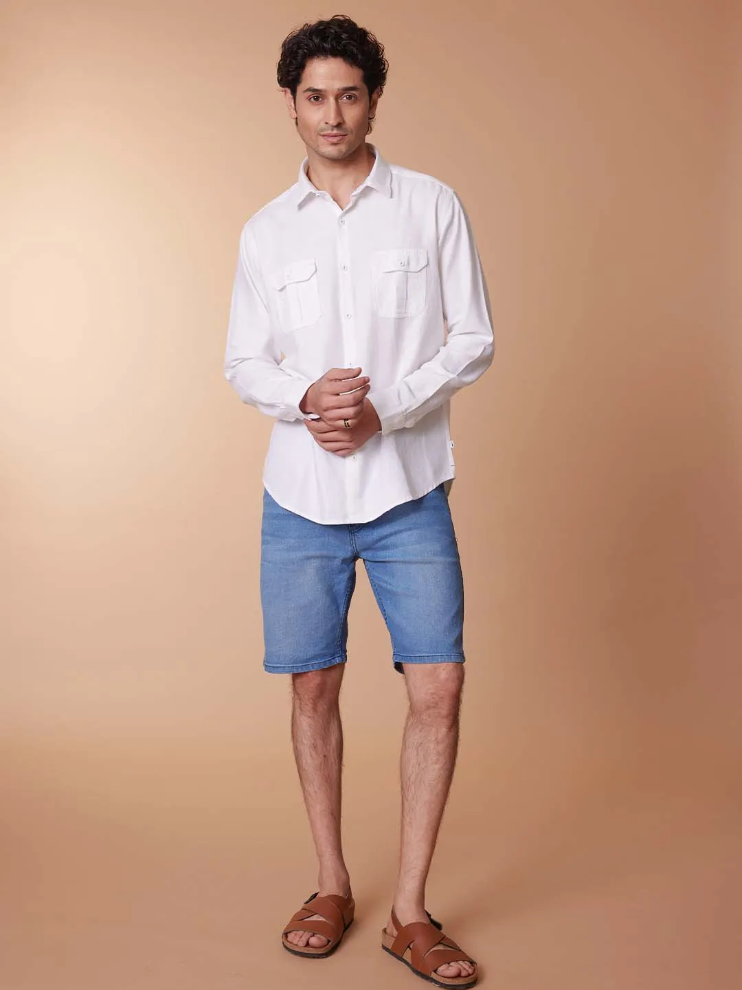 Front Pleated Cotton Linen White Shirt - Koro