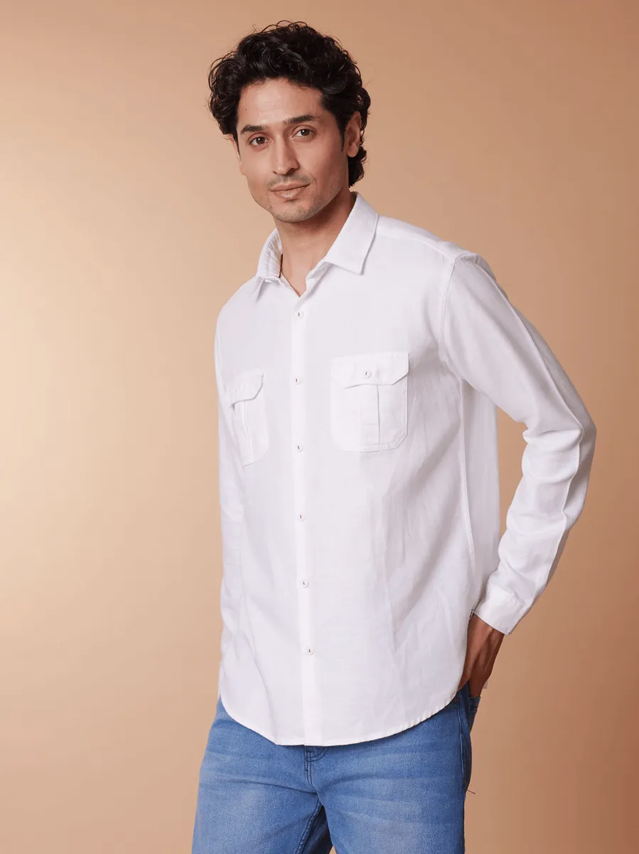 Front Pleated Cotton Linen White Shirt - Koro