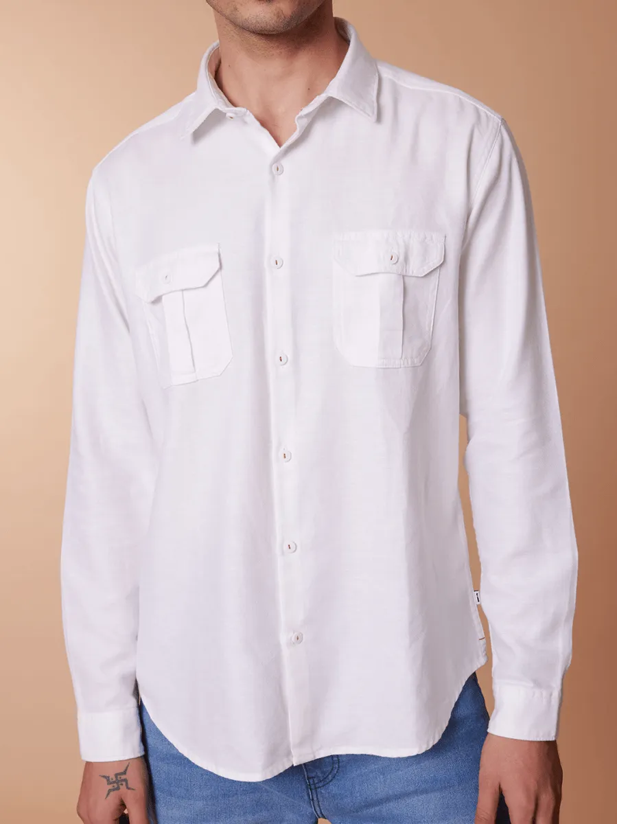 Front Pleated Cotton Linen White Shirt - Koro