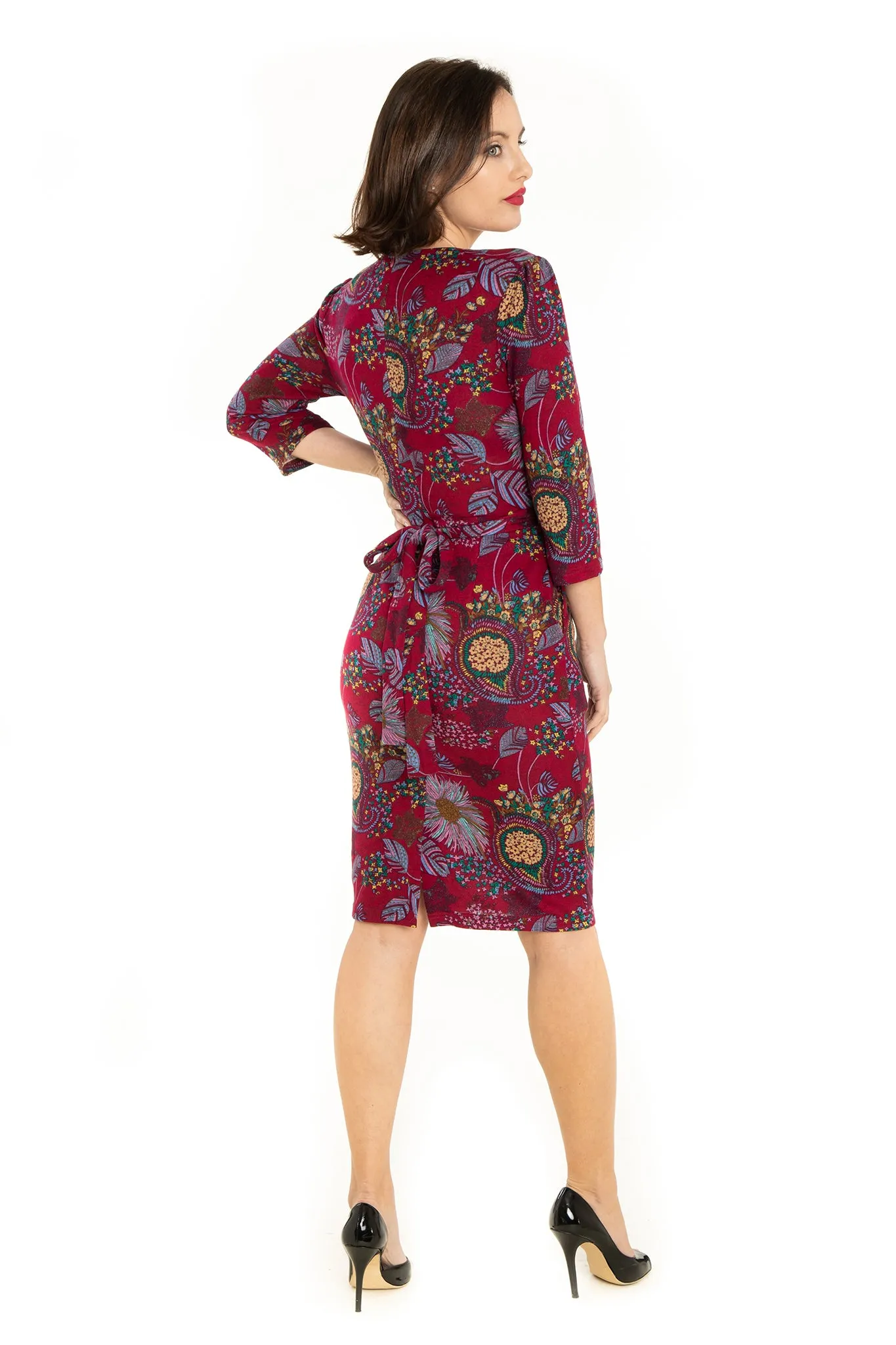 Fuchsia Multi Floral Knit Pencil Dress