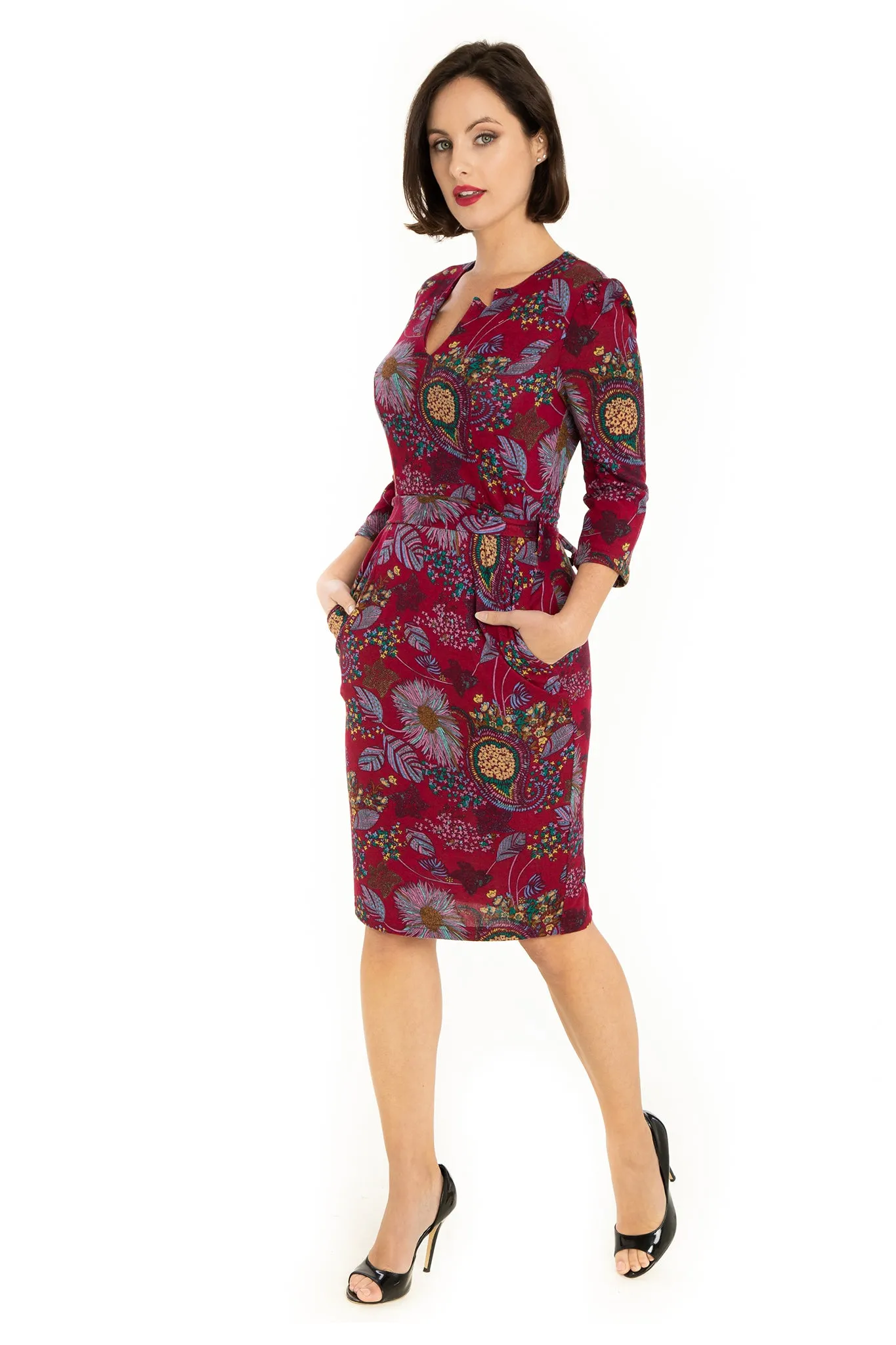 Fuchsia Multi Floral Knit Pencil Dress