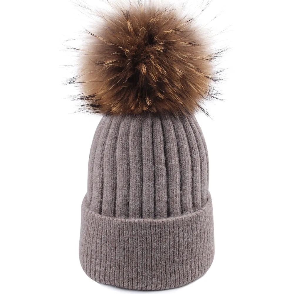 FURTALK Women Winter Real Fur Pom Pom Hat  Drop Shipping  A052