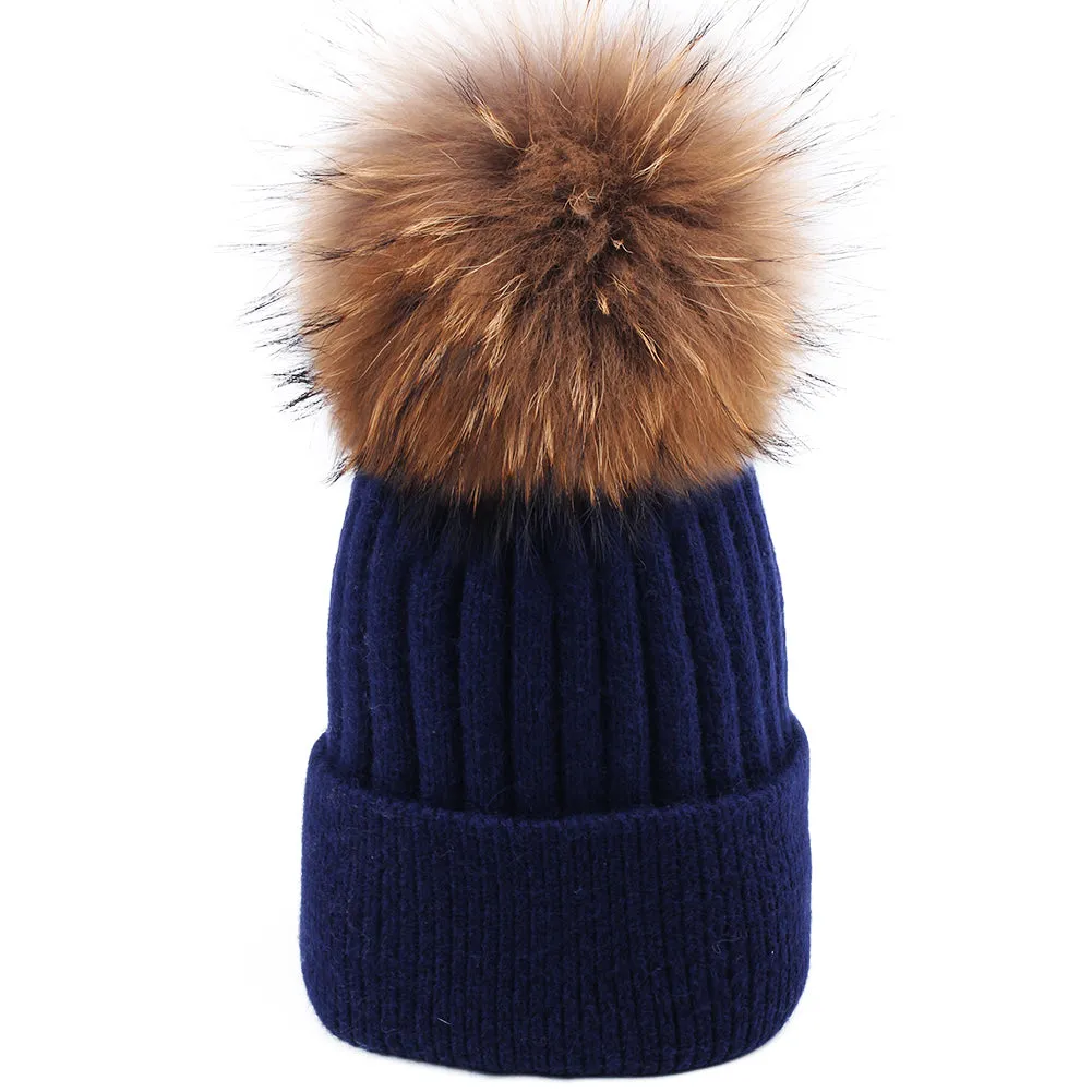 FURTALK Women Winter Real Fur Pom Pom Hat  Drop Shipping  A052