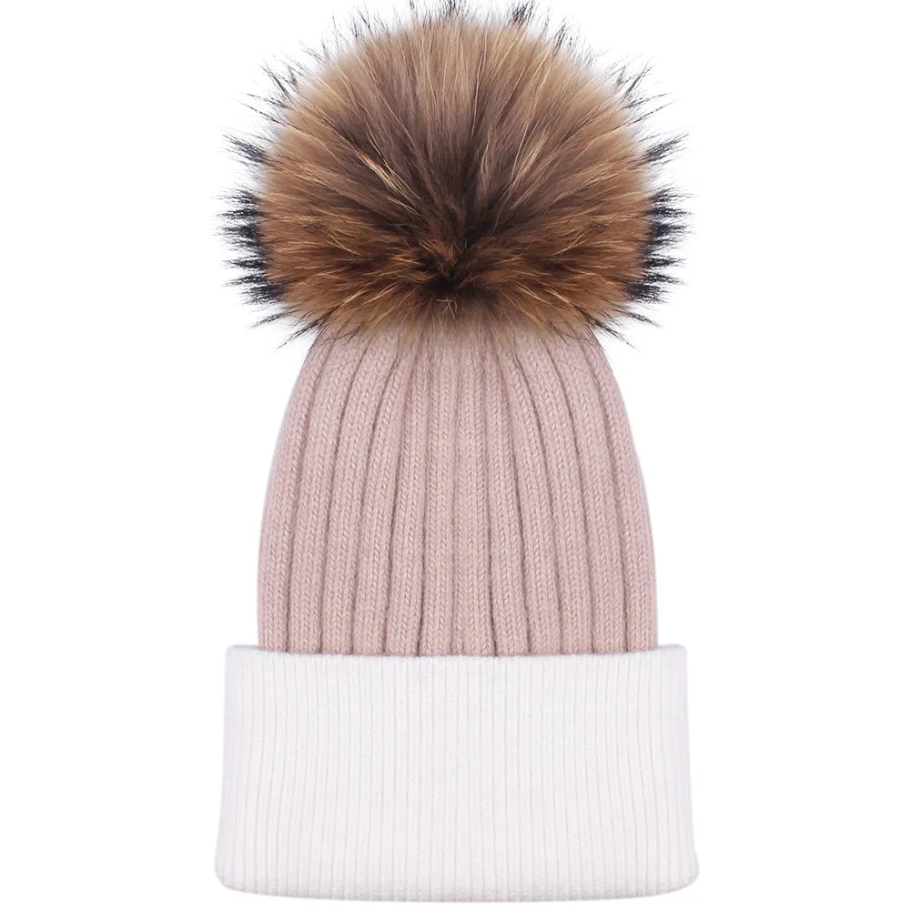 FURTALK Women Winter Real Fur Pom Pom Hat  Drop Shipping  A052