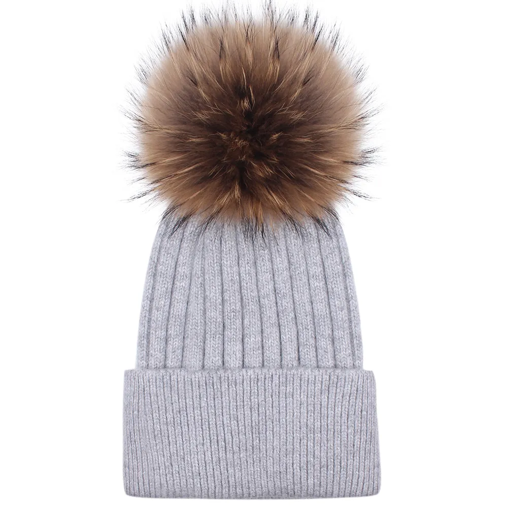 FURTALK Women Winter Real Fur Pom Pom Hat  Drop Shipping  A052