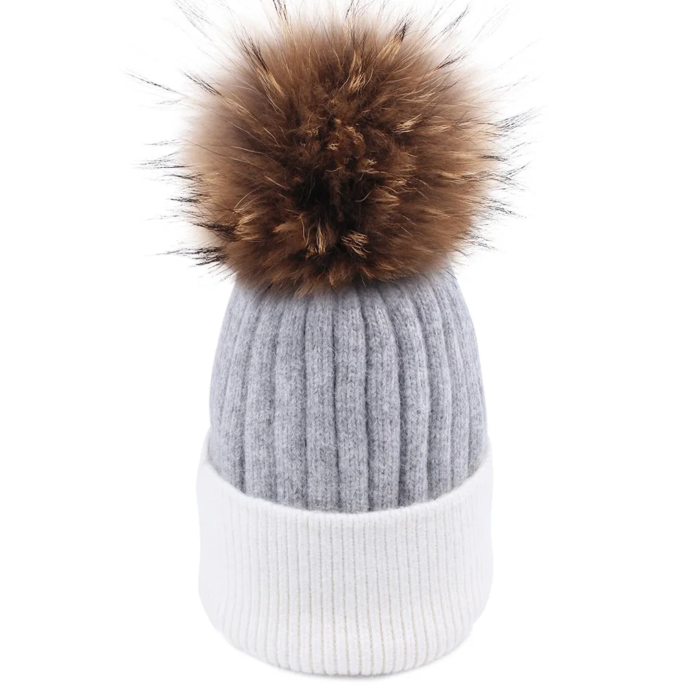 FURTALK Women Winter Real Fur Pom Pom Hat  Drop Shipping  A052