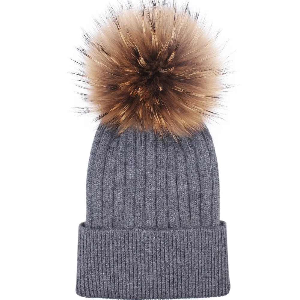 FURTALK Women Winter Real Fur Pom Pom Hat  Drop Shipping  A052