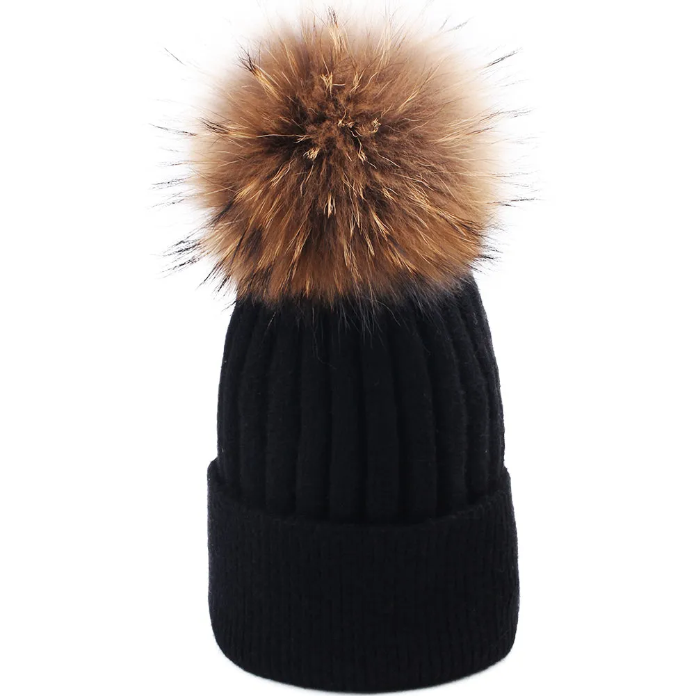 FURTALK Women Winter Real Fur Pom Pom Hat  Drop Shipping  A052