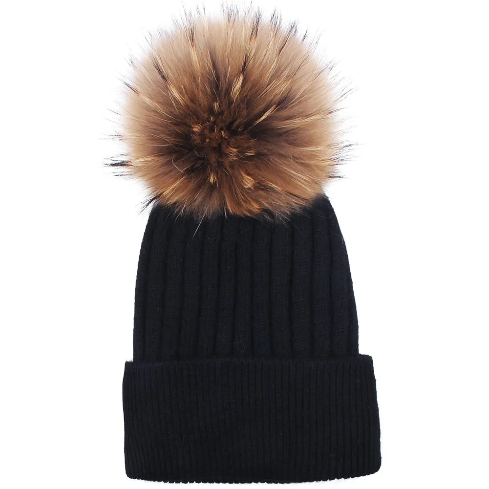 FURTALK Women Winter Real Fur Pom Pom Hat  Drop Shipping  A052