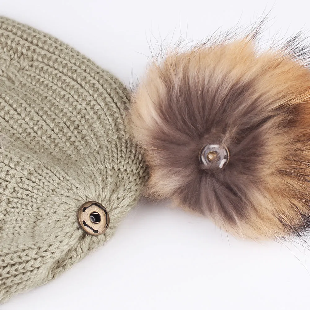 FURTALK Women Winter Real Fur  Slouchy Pompom Hat Drop Shipping  AD009