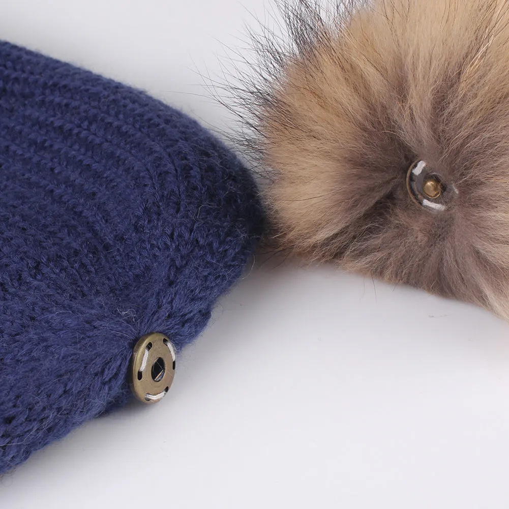 FURTALK Women Winter Real Fur  Slouchy Pompom Hat Drop Shipping  AD009