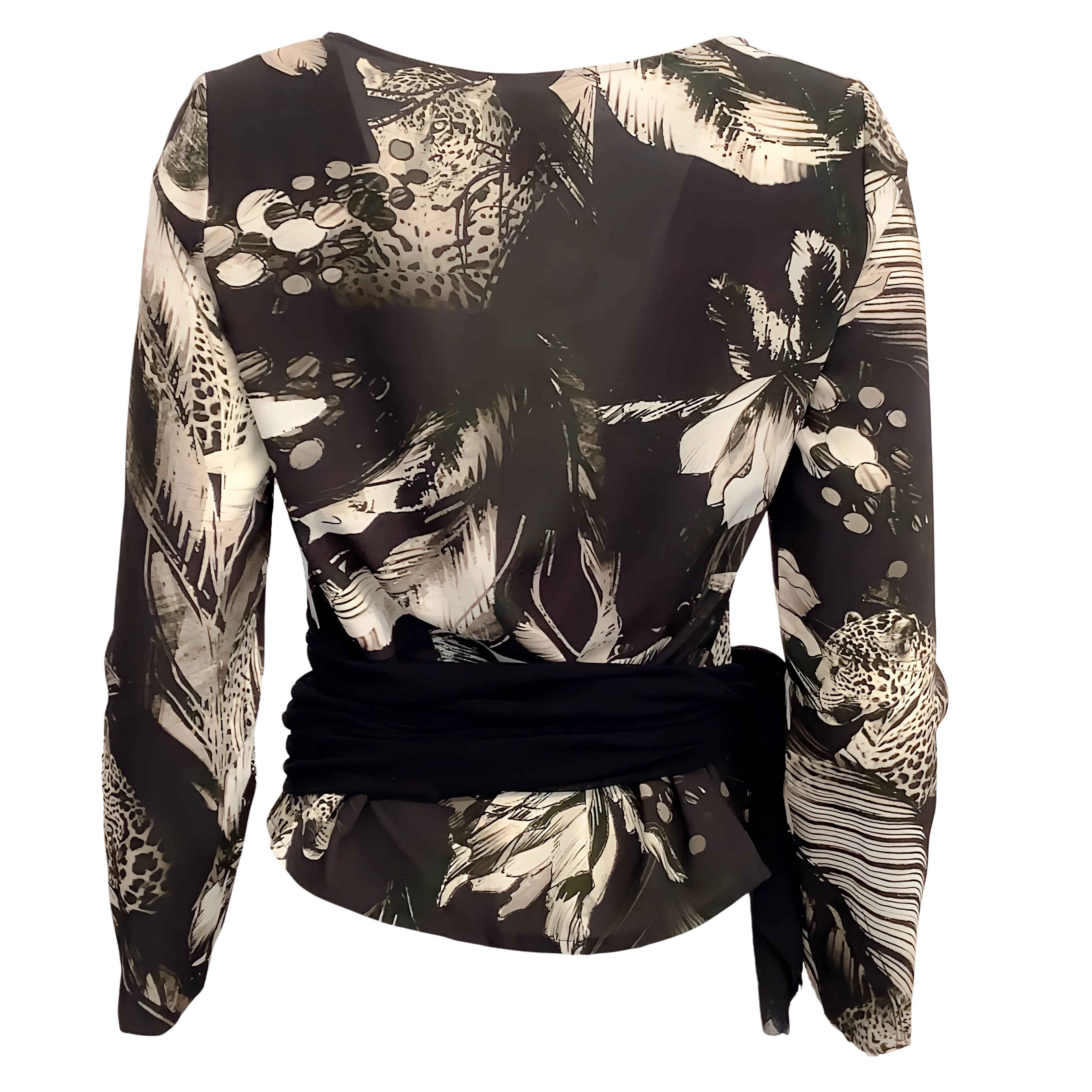 Fuzzi Black / Tan Print Top with Tie Waist