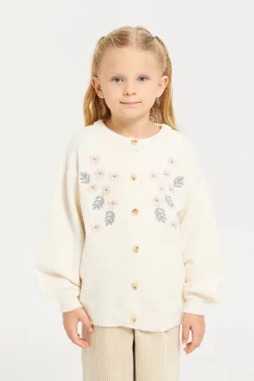 Girl Cream Embroidered Cardigan