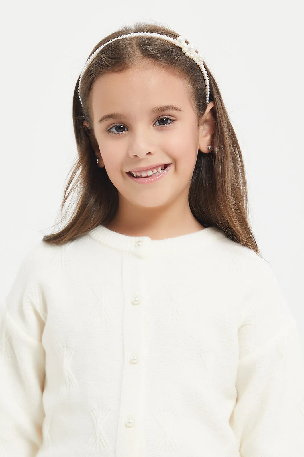 Girls Cream Acrylic Cardigan