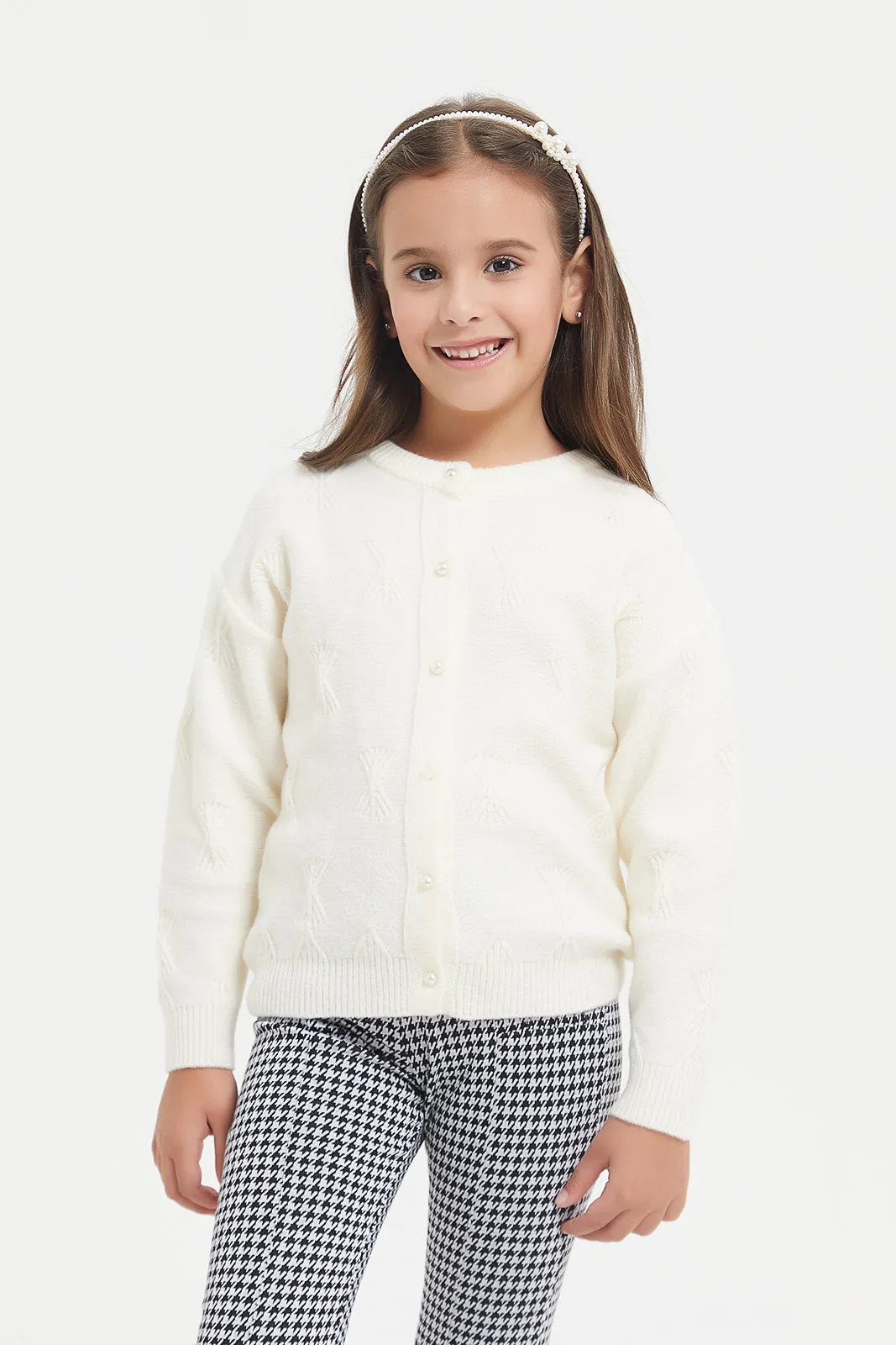 Girls Cream Acrylic Cardigan