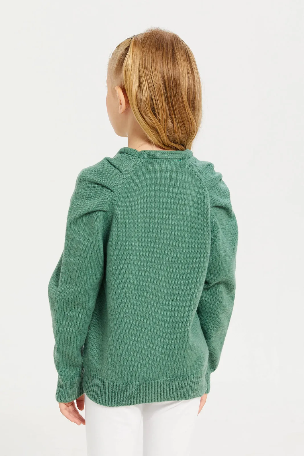 Girls Green Cardigan Sweater