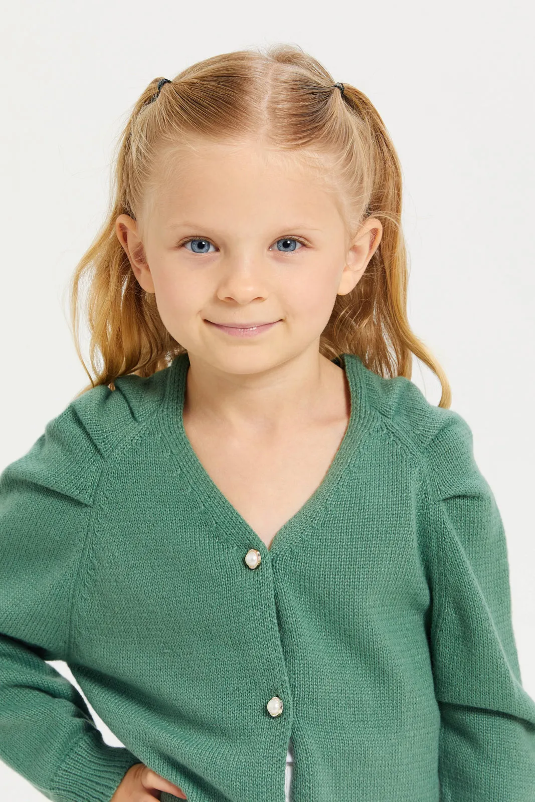 Girls Green Cardigan Sweater