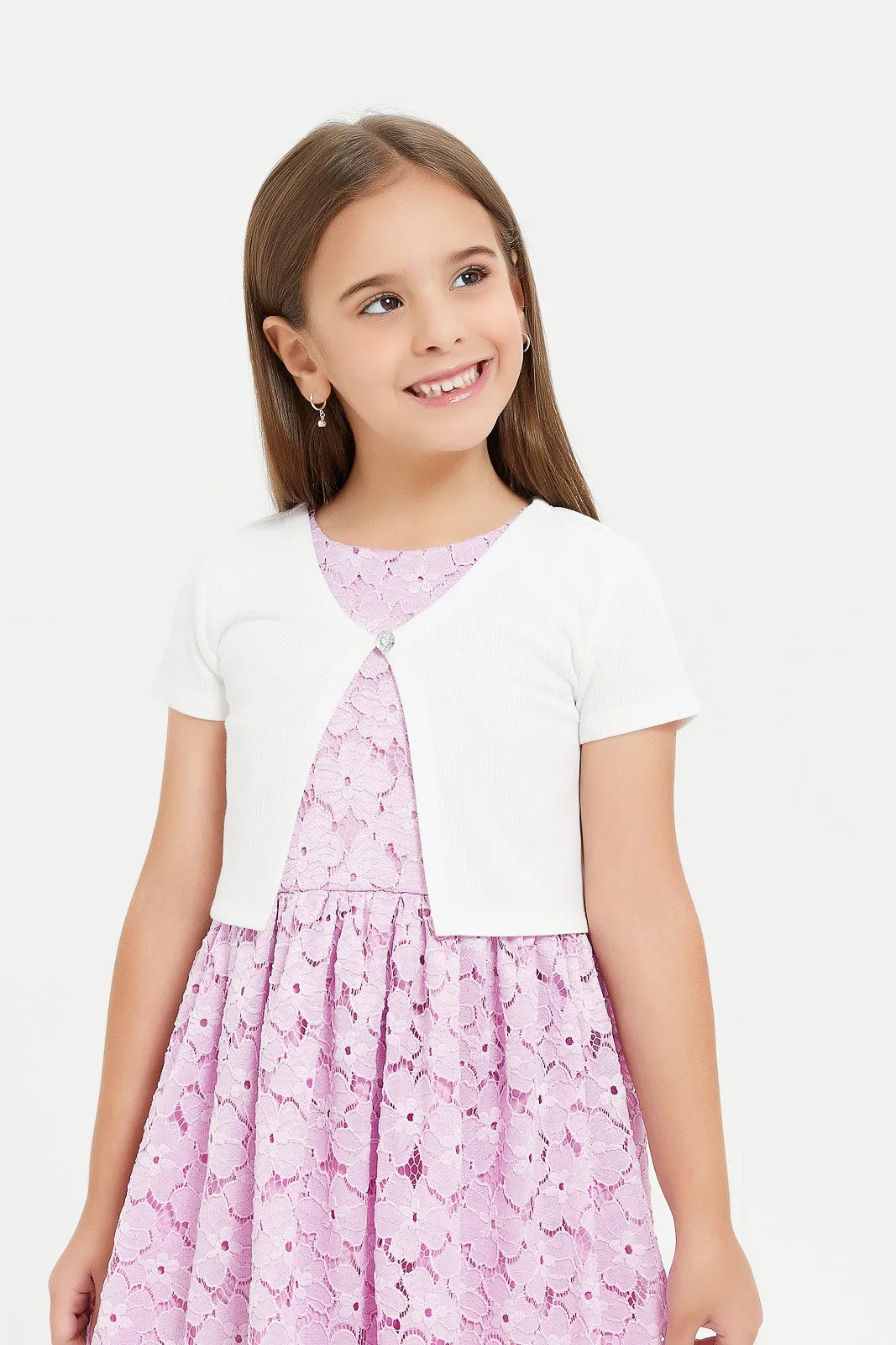 Girls Lilac Printed Dress Cardigan