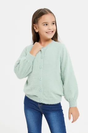 Girls Mint Front Button Cardigan