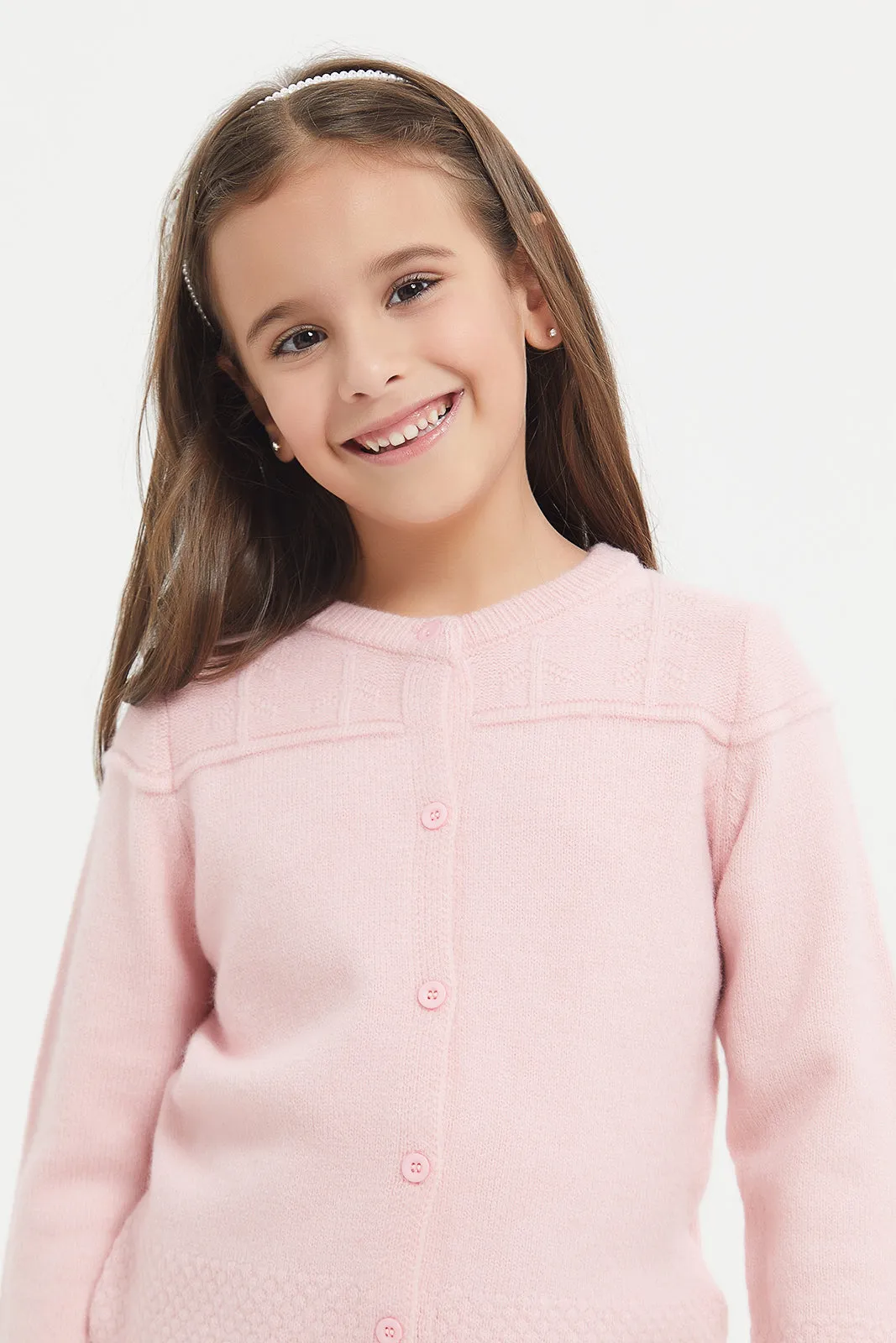 Girls Pink Acrylic Cardigan