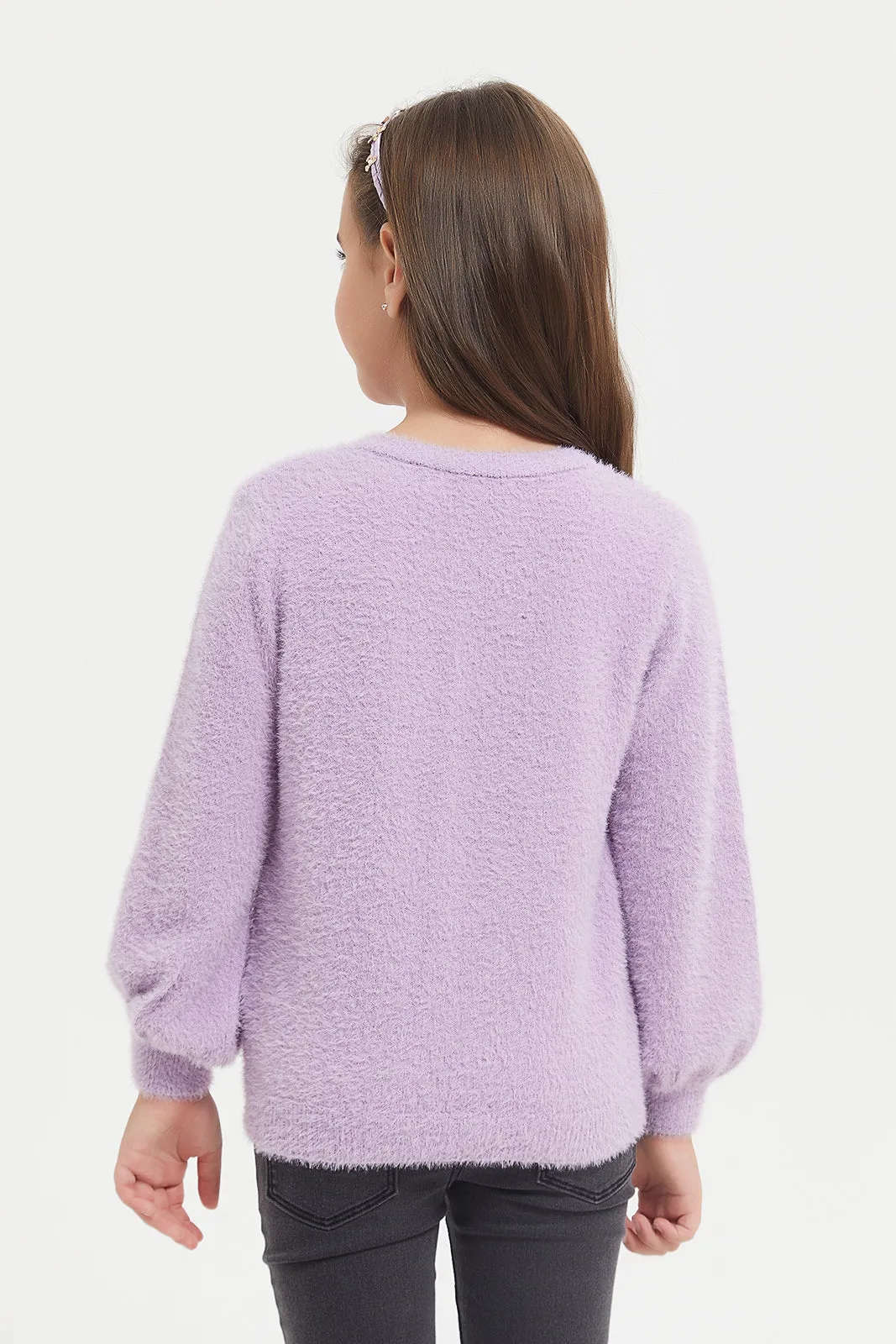 Girls Purple Feather Yarn Cardigan