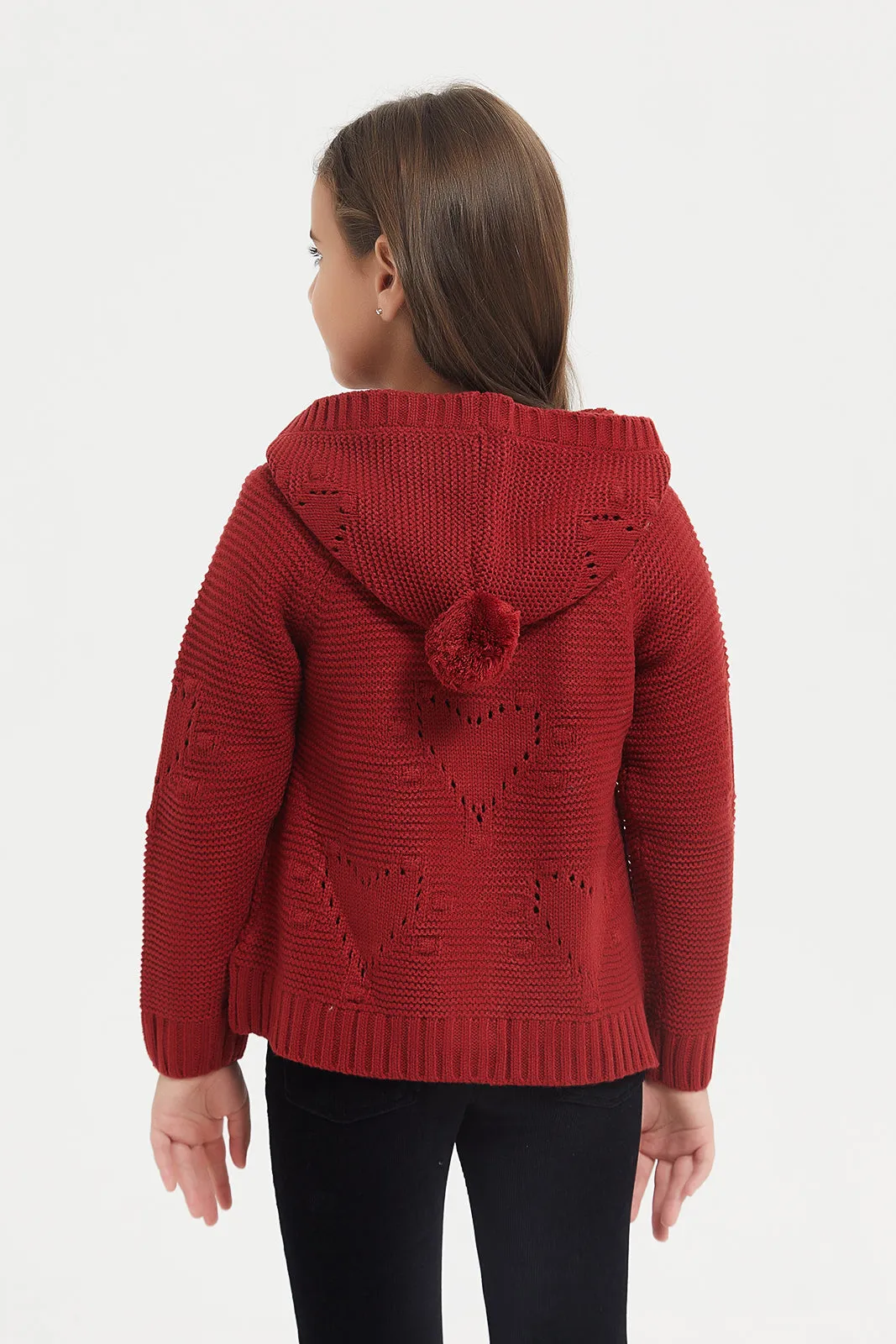 Girls Red Button Front Cardigan