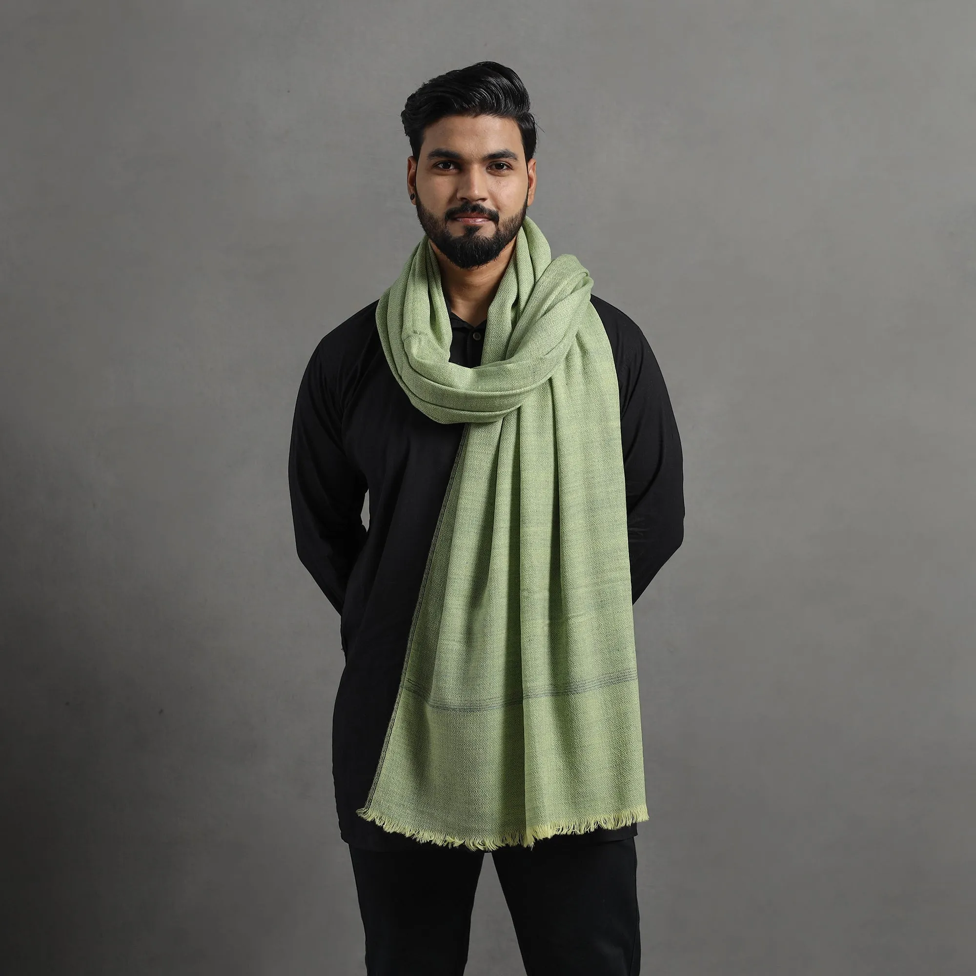 Green - Kumaun Handwoven Pure Merino Wool Shawl for Men 103