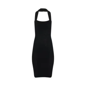 Halter Knee Length Knit Dress in Black