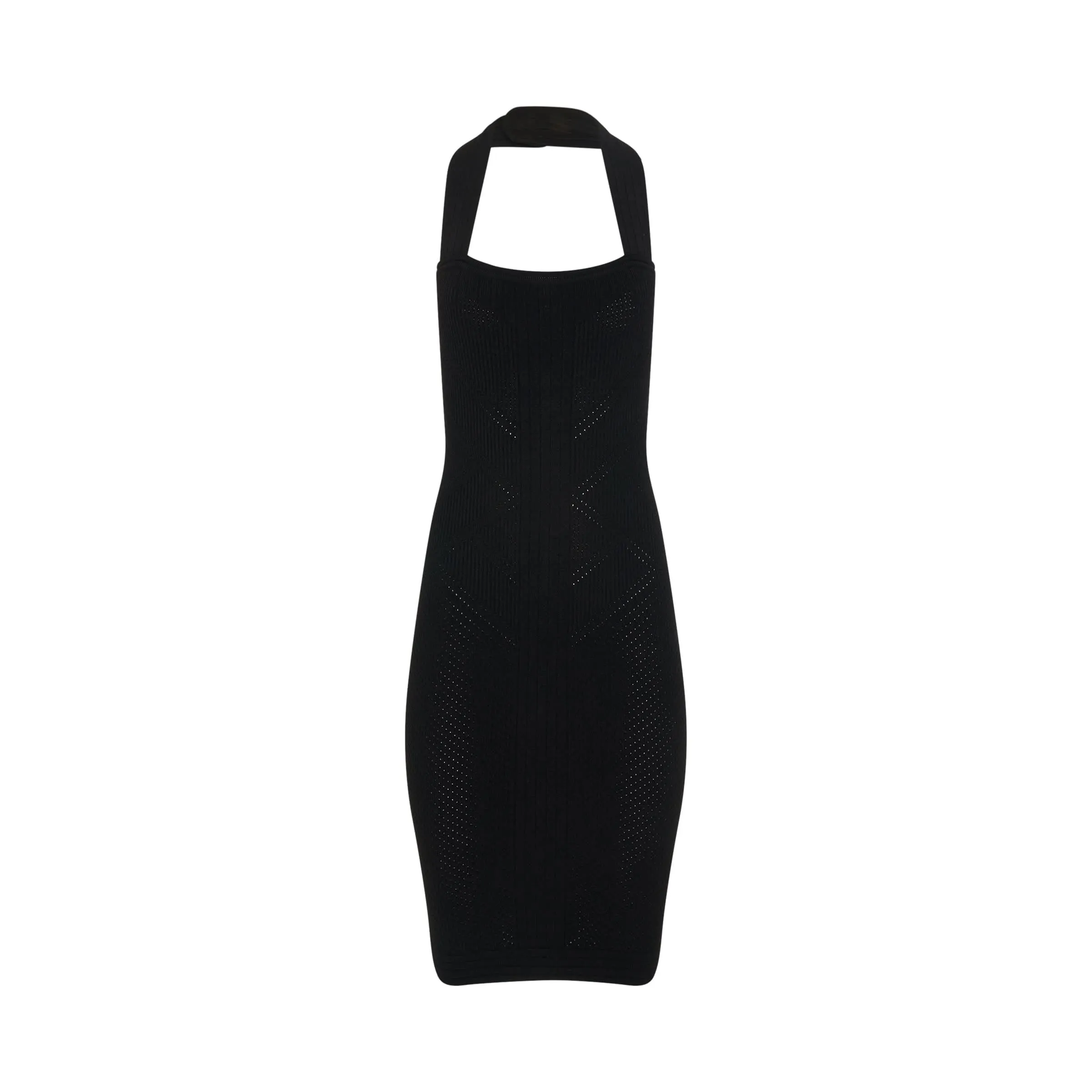 Halter Knee Length Knit Dress in Black