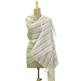 Hand Woven Linen Shawl with Stripes and Fringes from India - Desert Stripes | NOVICA