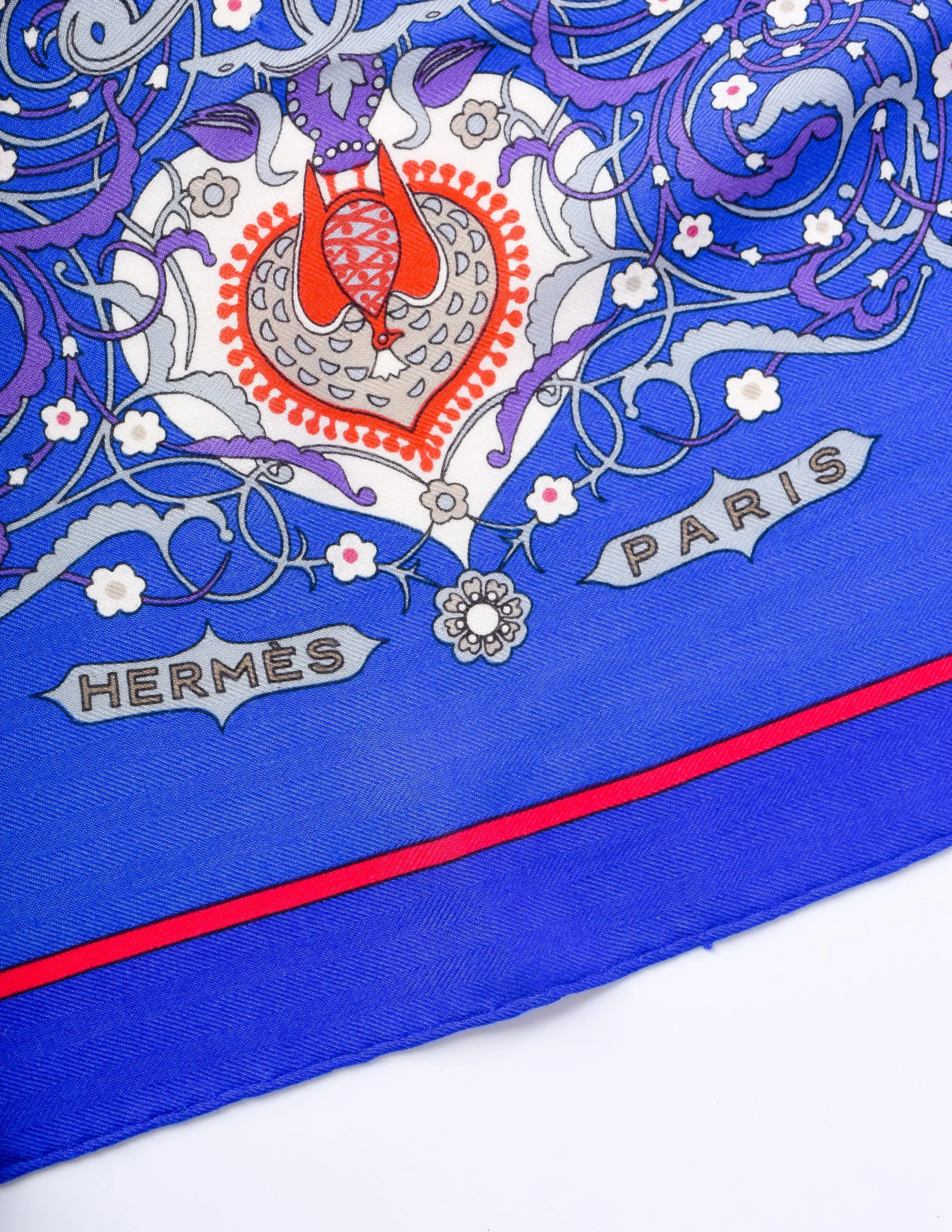 Hermes Vintage Poesie Persane Blue Red Massive Cashmere Silk Scarf Shawl