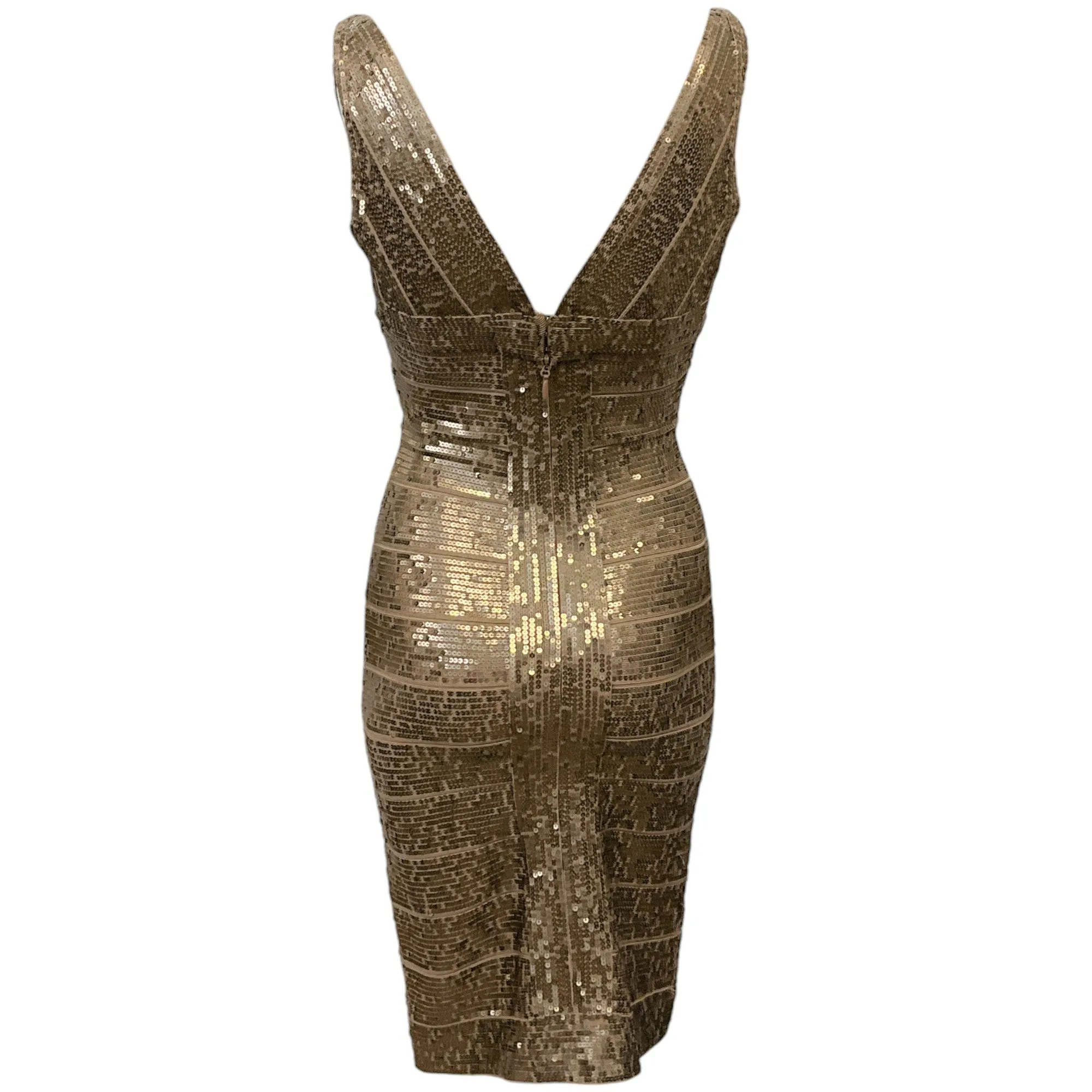 Herve Leger Antique Gold Sequined Bandage Dress